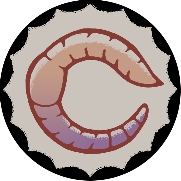 canowerms logo; a worm in a 'C' shape on a scallop can lid.